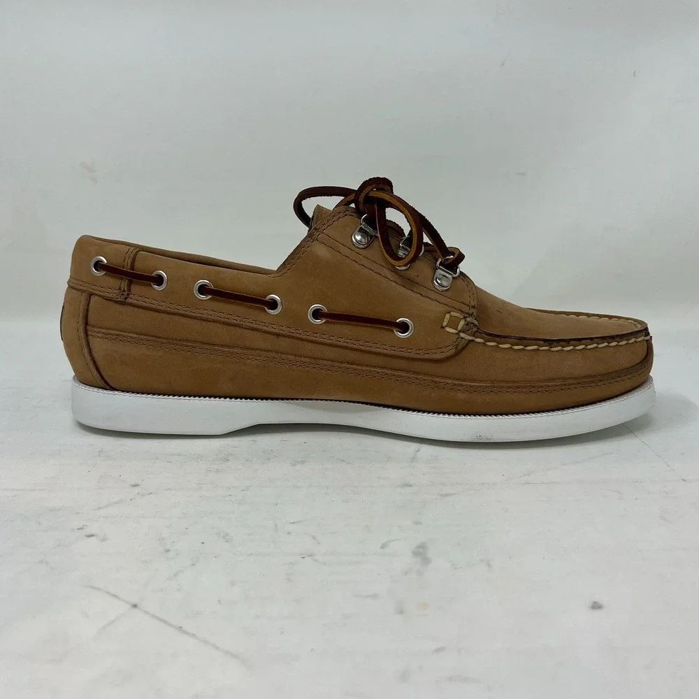 Polo Sport Ralph Lauren Boat Shoes Tan Leather Moc Toe Beige‎ Men's 8.5D VTG NEW